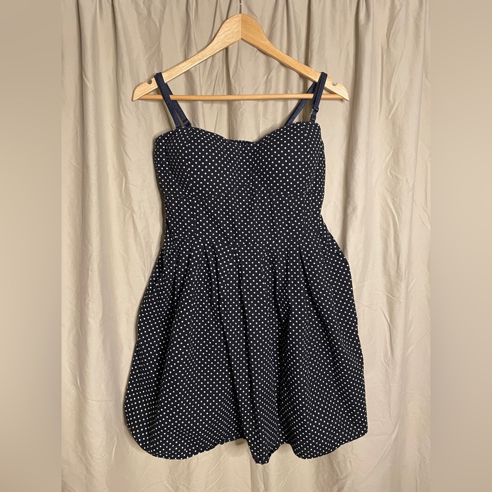 No Boundaries black dress with white polka-dots, removable straps